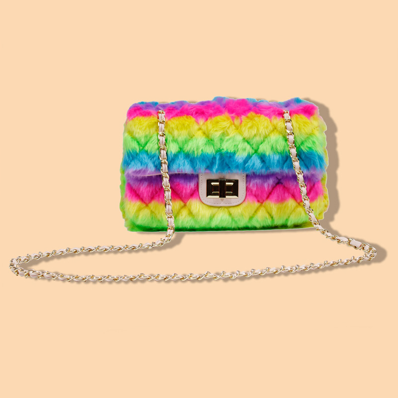 

Design Rhomboid Chain Bags Colored Plush Mobile Phone Bag Single Shoulder Cross Women's Bag, Multi