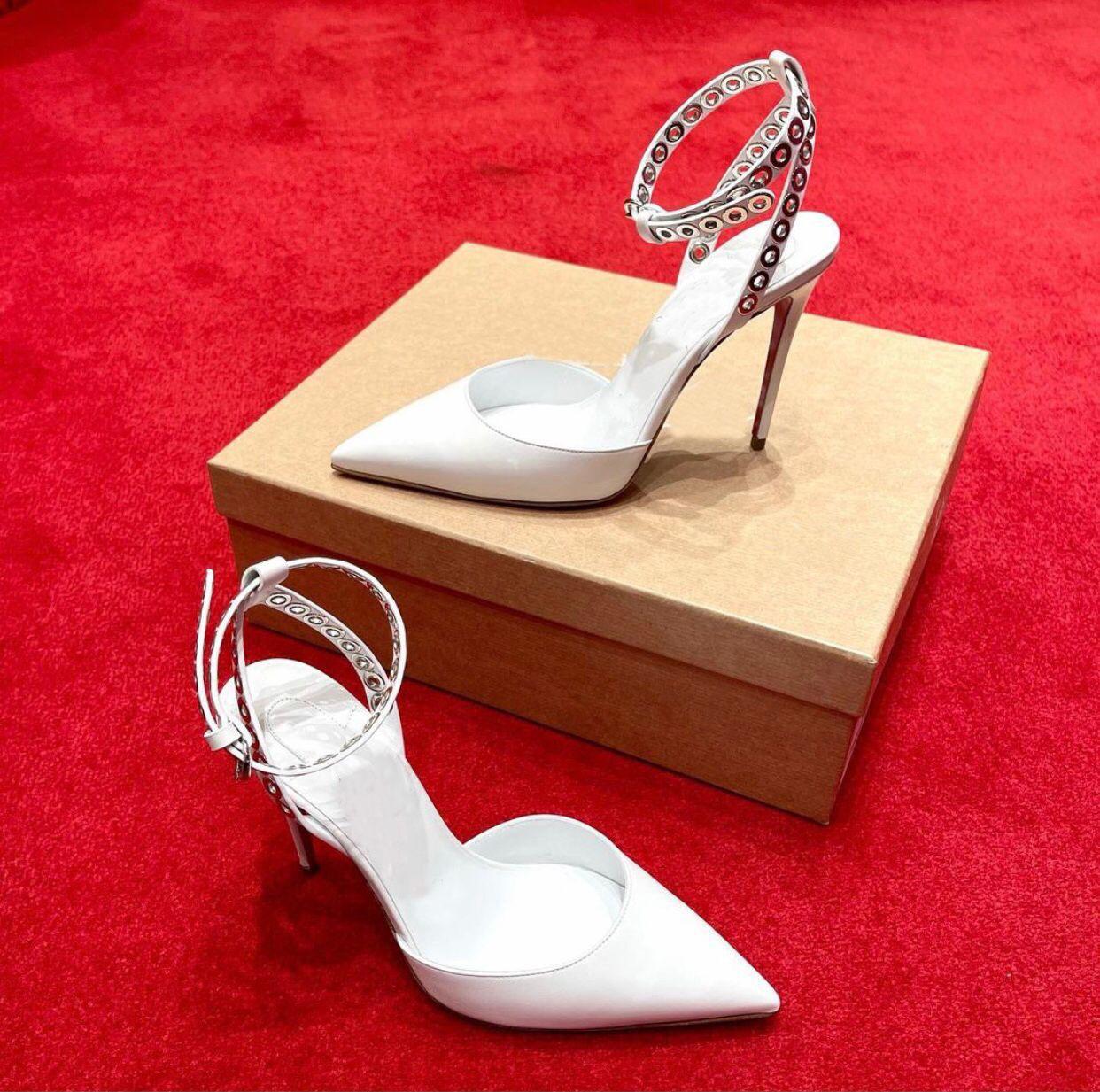 

Pumpaclou Sandals Dress Party Wedding Elegant Red Bottom Pumps Women Evening High Heels PVC Slingback Sexy Ladies Stiletto-heels White Black