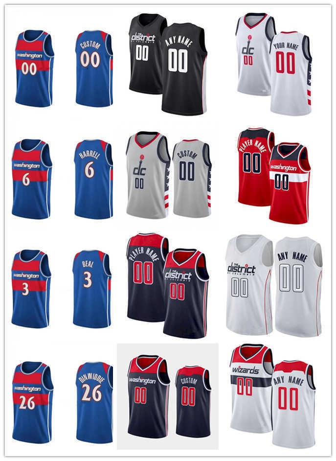 

75th Custom Men Women Youth WashingtonWizards9 Deni Avdija 42 Davis Bertans 26 Spencer Dinwiddie 21 Daniel Gafford Basketball Jerseys, Color