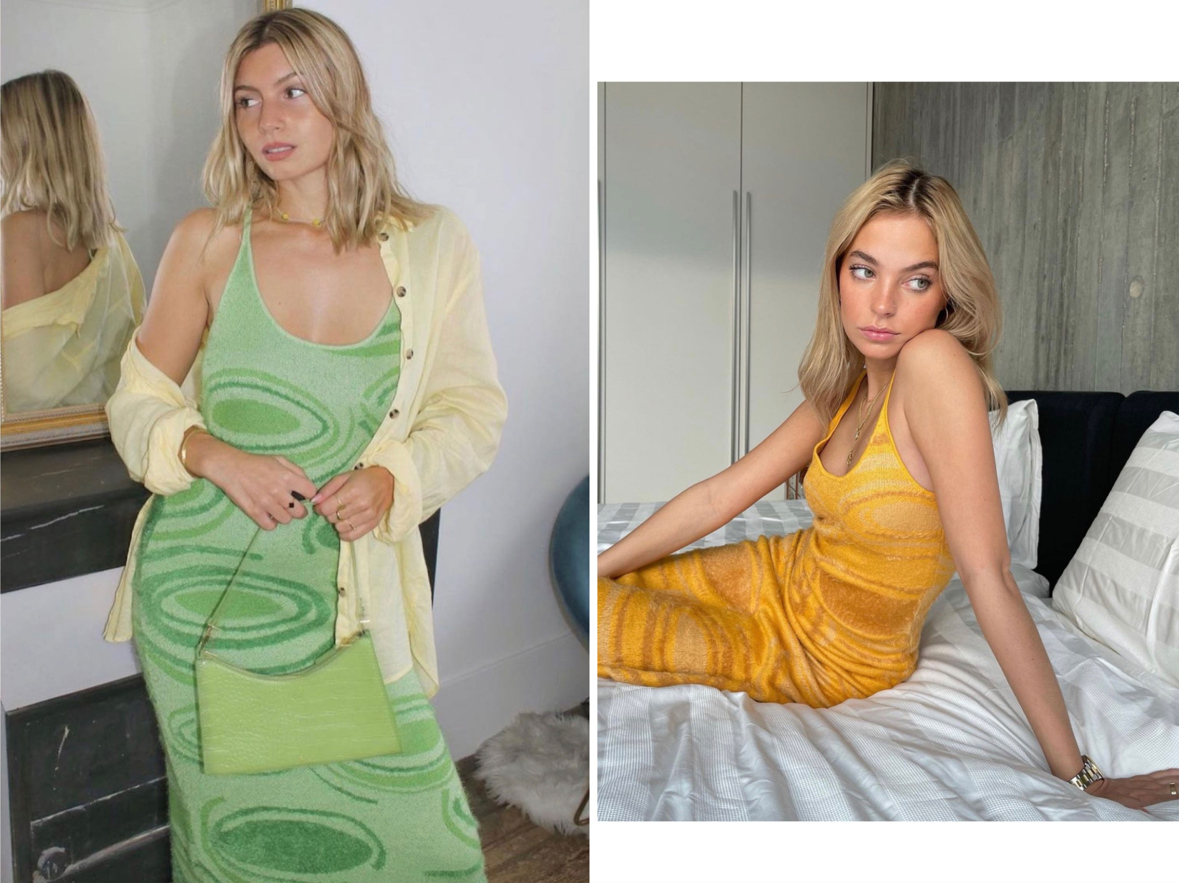 

Have lableHo*Su high quality supermodel sexy back hollow soft fabric self-cultivation temperament holiday suspender dress, Green