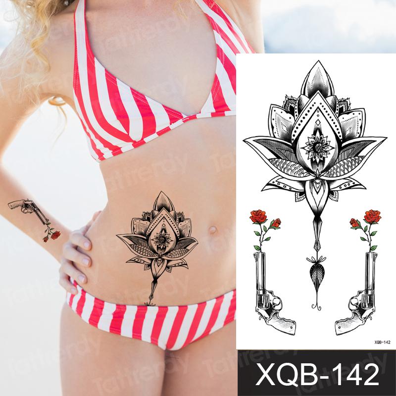 

Temporary Tattoos Mandala Tattoo Sticker Black Fake Henna Lace Gun And Rose Lotus Flower Sketches Designs For Women Girls