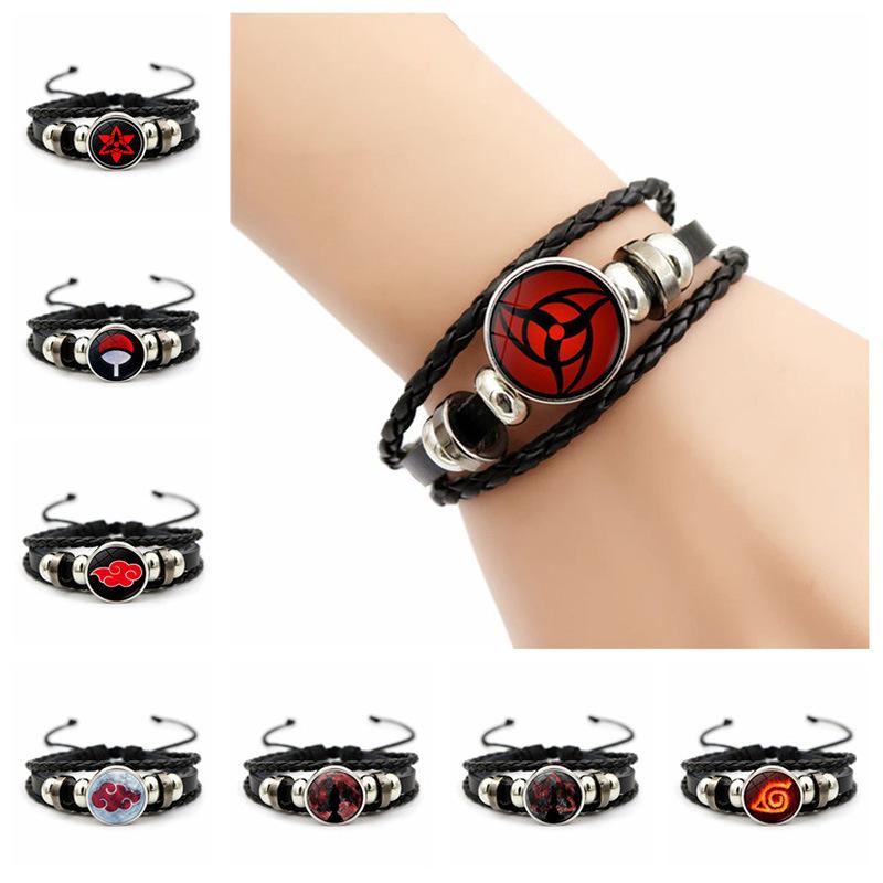 

Charm Bracelets Sharingan Eye Snap Bracelet Fashion Anime Kakashi Braided Leather Uchiha Rinnegan Eyes Glass Jewelry Vintage Men Bangle, Golden;silver