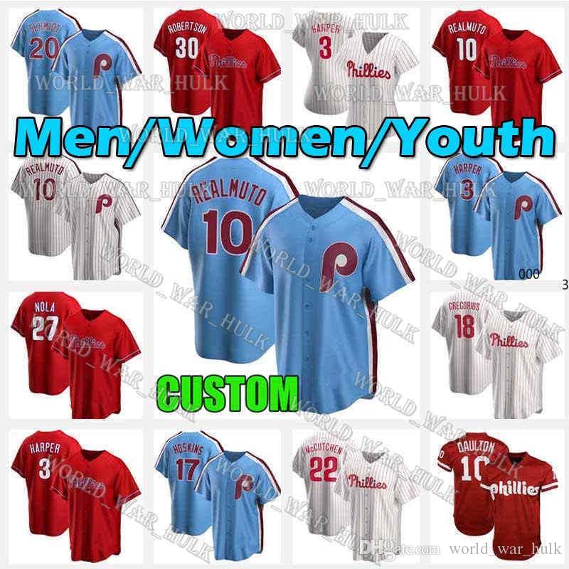 

10 JT Realmuto Baseball Jerseys Custom Philadelphia 2021 Phillies Jersey 3 Bryce Rhys Hoskins Mike Schmidt Harpe Men Women Youth stitched, Men custom new cool base(feichengren)