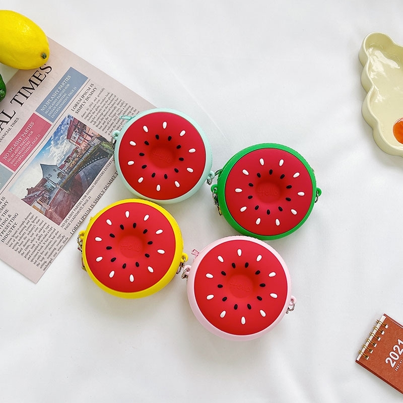 

Children's girl's messenger watermelon shape lovely silicone children's fashion foreign style small round bag, Yellow