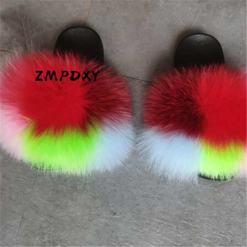 

Slippers Women's Summer Real Raccoon Fur Slides Kids/Children's Furry Flip Flops Vogue Sandals Plush Shoes, Black