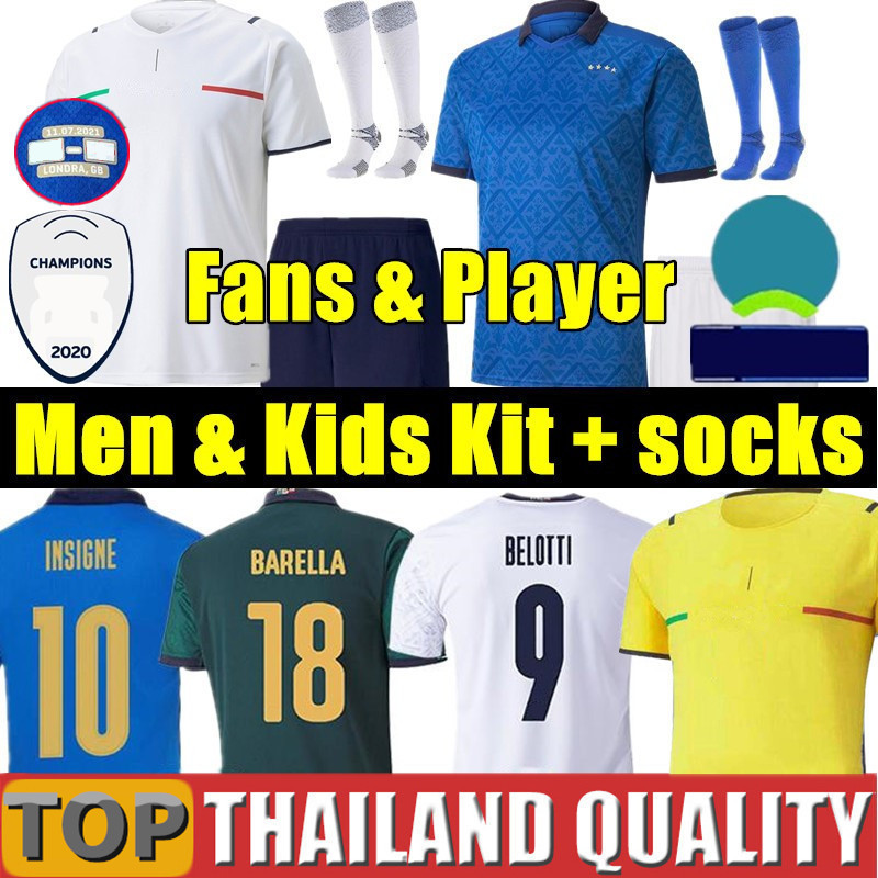 

Fans Player 21 22 ITALY Soccer Jerseys BONUCCI JORGINHO INSIGNE VERRATTI CHIESA SPINAZZOLA Italia FOOTBALL SHIRT set CHIELLINI Donnarumma Men Kids kit uniform, 2020 home - kids + socks