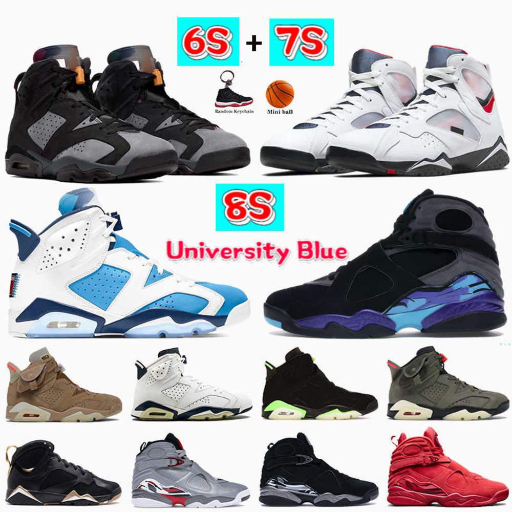 

University Blue 6 6s 7 7s Men Basketball shoes electric green bordeaux DMP UNC flint hare 8 8s aqua alternate mens sneakers, 01# 6s university blue