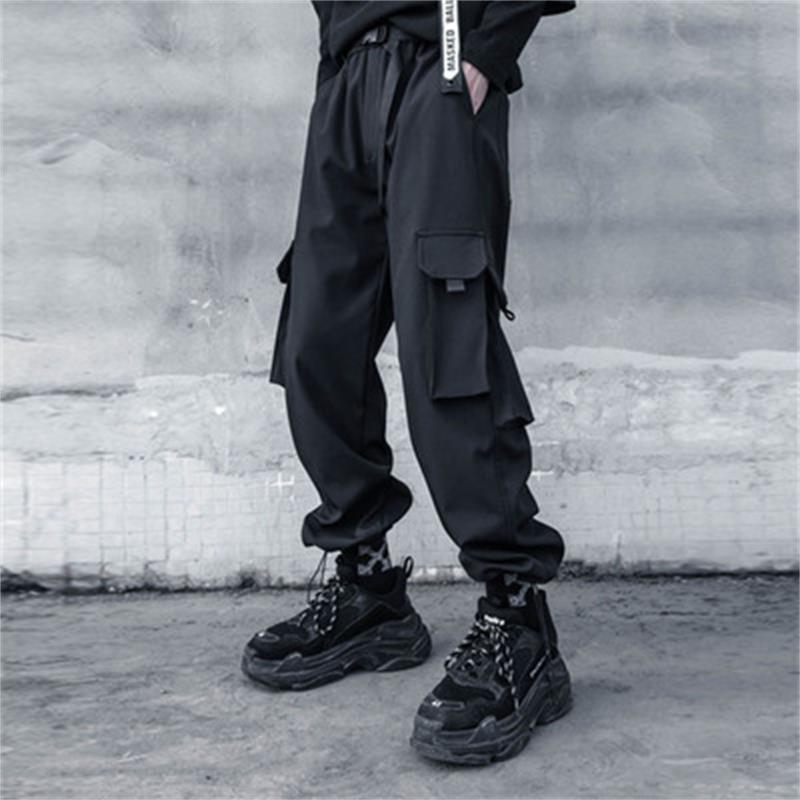 

Men's Pants Dark Overalls, Trend, Loose, Handsome, Baggy, Leggy, Straight Pants, Hip-hop, Drawstring, Bound Feet, Black
