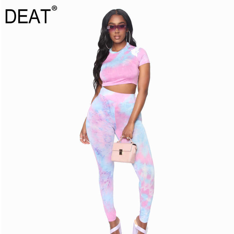 

[DEAT] Summer Fashion Round Neck Short Sleeve Pullovers Tops Tie Dye Printing Pencil Pants Women Two-piece Suit 13C664 210527, Pink
