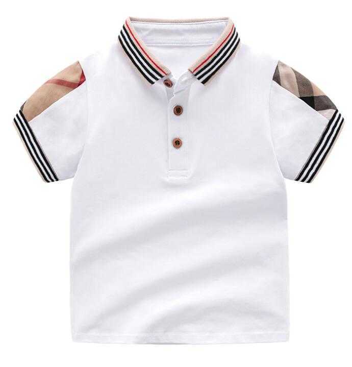 

Retail Summer Baby Boys Girls T-shirts Cotton Kids Short Sleeve T Shirt High Quality Children Turn-down Collar Plaid T-shirt Kids Clothing, White