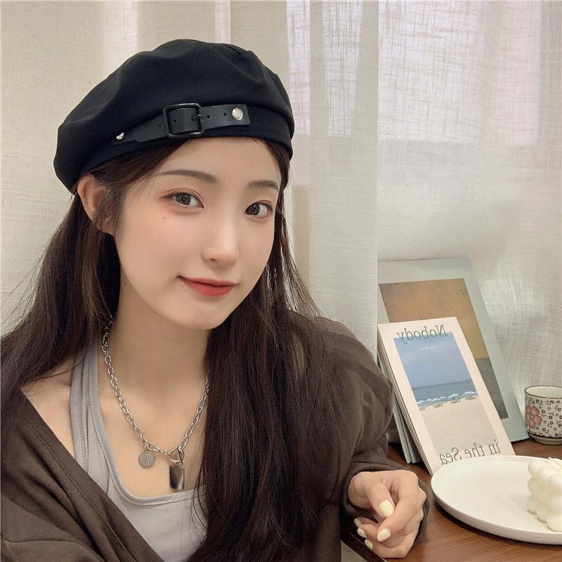 

Beanies Japanese Western Style Iron Button Beret Women's Autumn Retro Internet Painter Cap Temperament Slimming Octagonal