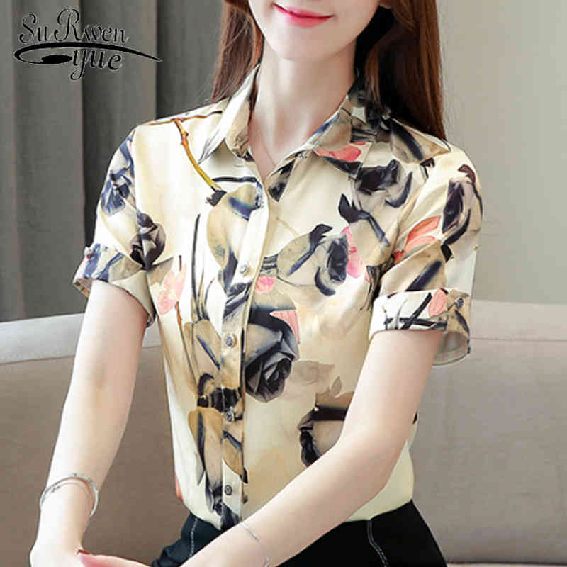 

Plus Size Short Sleeve Blouse Blusas Mujer De Moda Fashion Print Ladies Tops Silk Women Elegant Clothing 5072 50 210521, Photo