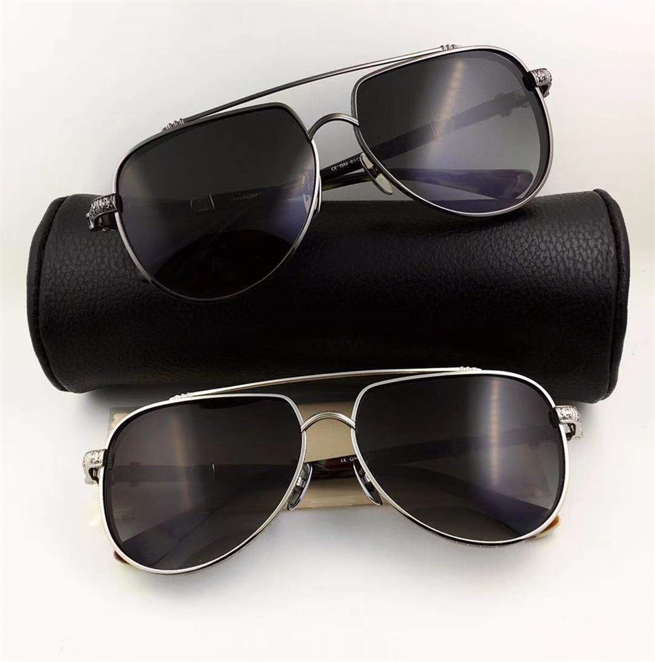 

New carved Thai silver Cloth heart sunglasses male big face ultra wide and thin pure titanium pilot sunglasses female tide driving outdoor sunglasses