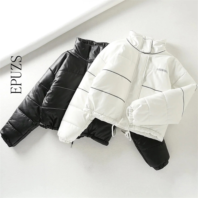 

Winter jacket women bomber black white stripe Reflective parka Korean fashion thick coat clothes 210521
