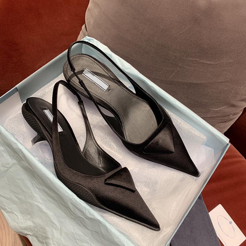 

Brand Heels Sandals Women Arrival Pointed Toe Sandalias Mujer Summer Shoes Ladies Career Sandalia Feminina Dress, Black