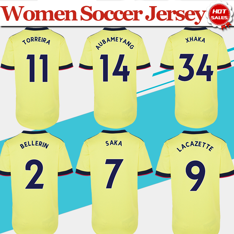 

Women soccer jersey 21/22 #SAKA Female Away Yellow Soccer Shirt 2021/2022 Lady Football Uniform, Black;yellow
