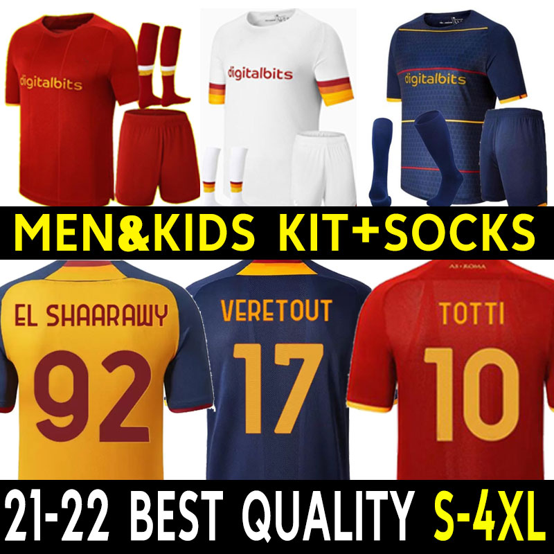 

21 22 AS ROMA Soccer jersey PELLEGRINI ABRAHAM Afena Gyan ZANIOLO C.Pérez Mayoral KLUIVERT VERETOUT EL SHAARAWY Mancini Smalling 2022 KALINIC Men + Kids kit socks third, Fouth