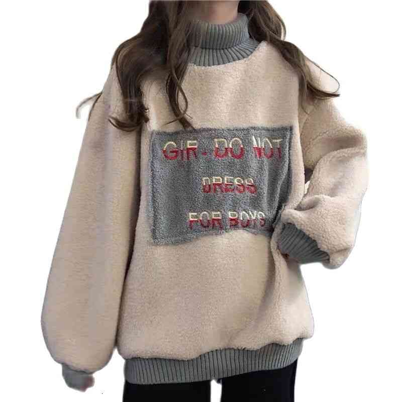 

women's sweaters camisola estampada moda coreana mulheres, roupas soltas de inverno, quente, gola alta, pulÃ´ver feminino sem finiÃ§Ã£o, r, White;black