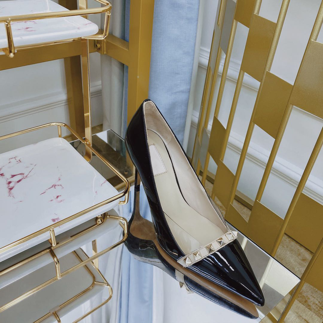 

Fashion women High Heels Top Quality Dress Shoes Casual leather studded spikes slingback pumps Womens Wedding shoe