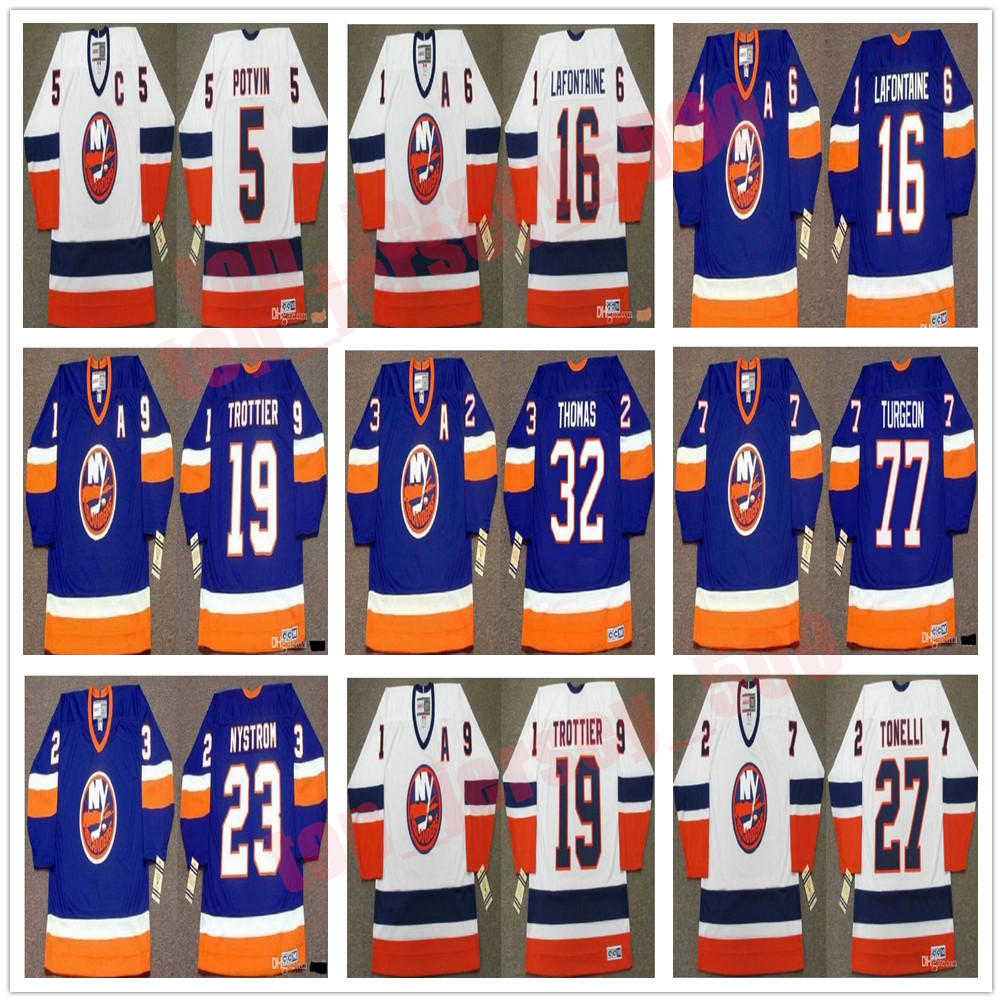 

Vintage New York Islanders Jerseys 12 CHRIS SIMON 77 PIERRE TURGEON 19 Bryan Trottier 27 JOHN TONELLI 32 STEVE THOMAS Smith CCM Retro Hockey, As shown in illustration