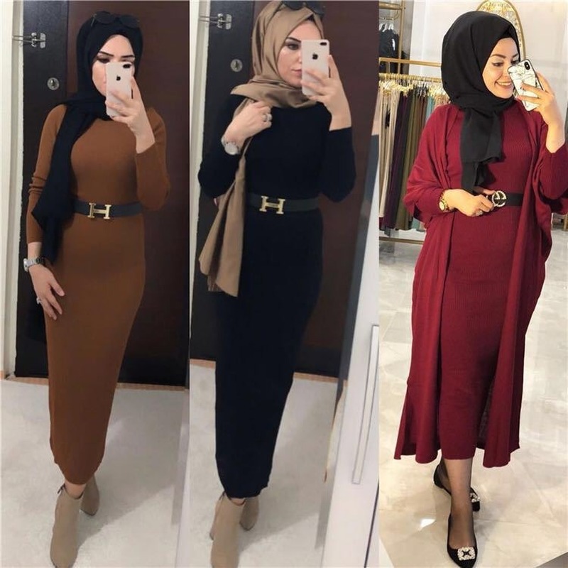

muslim basic sweater dress women dubai arab knit maxi long dresses solid abaya caftan morccan kaftan elbise turkish jilbab jubah