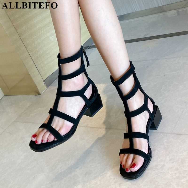 

ALLBITEFO summer genuine leather thick heels women sandals Roman style high heels shoes party women shoes beach sandals 210611, As picture