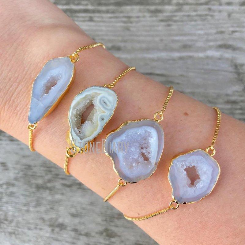 

Link Chain BM14713 White Agate Geode Slice Bracelet Cuff Minimalist Adjustable Gold Box Druzy BohoLink
