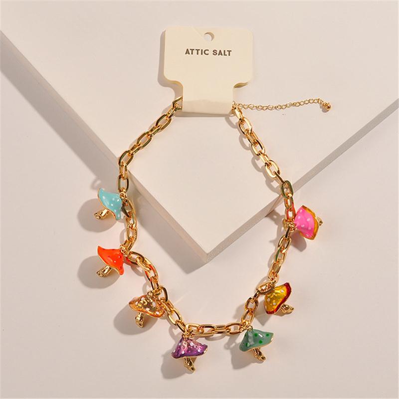 

Pendant Necklaces Colorful Mushroom Necklace For Women Pendent Chain Women's Accessories Fashion Jewelry Gift Wholesale Trendy