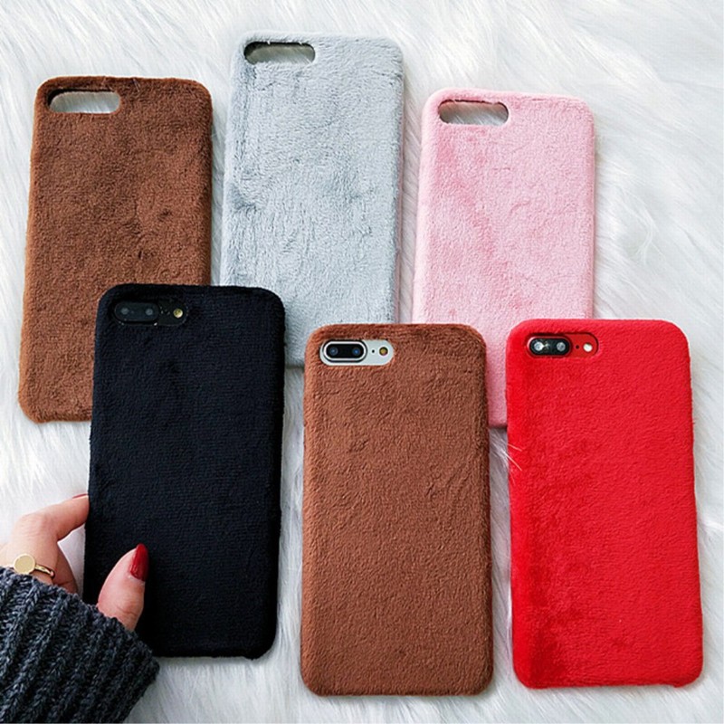 Soft Velvet Faux Fur Phone Cases For iPhone XS XR X 12 Pro Max 7 8 6 6s Plus Luxury Fashion Warm Plush Fabrics Back Cover Case-image-727319798