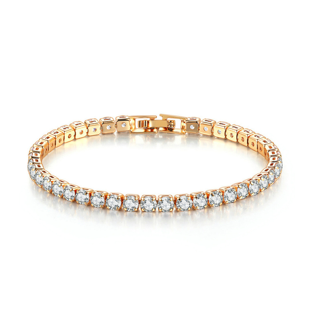 

zircon bracelet single row 4mm round full drill hip hop, Golden;silver