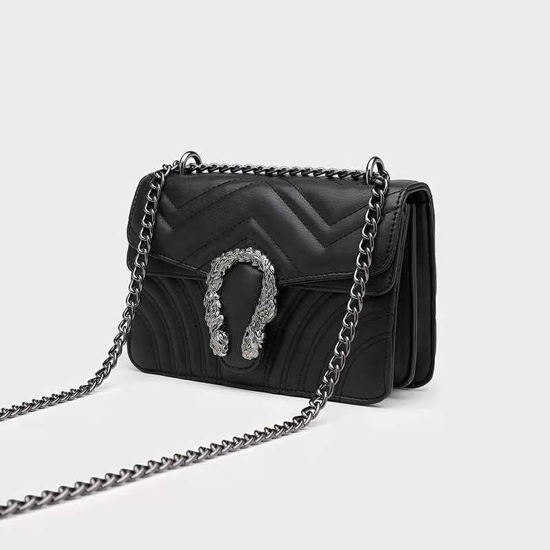 

FLOWER Mini classic retro brown ladies hand wallet leather messenger fashion designer chain shoulder bag, Black