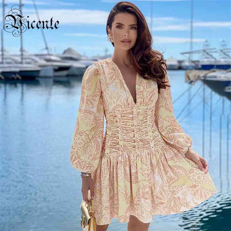 

Chic Geometric Pattern Draped Lace-up Design Sexy V Neck Celebrity Party Club Mini Dress Vestido 210520, Multi