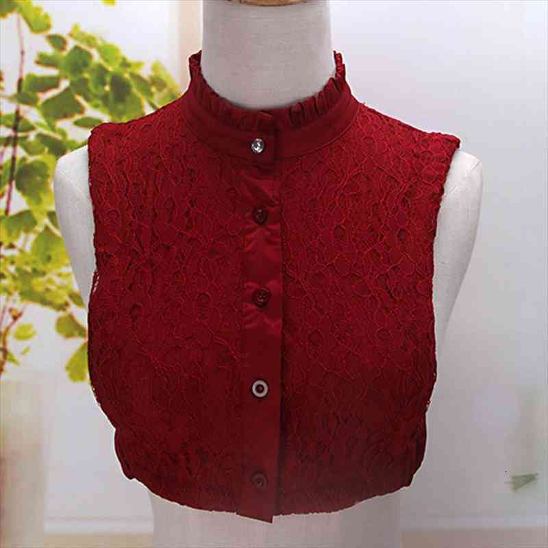 

Woman Fake Collars Fake Collar Female Detachable Vest Blouse False Stand Lace Hollow Shirt Female Wine Red Sweater, White