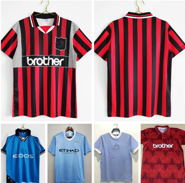 

89 91 92 94 96 Retro Man Soccer Jerseys 98 99 City 2011/12 Wembley Clough Home Tevez Kun Agüero Dzeko Kompany Vintage Manchester Shirts Classic