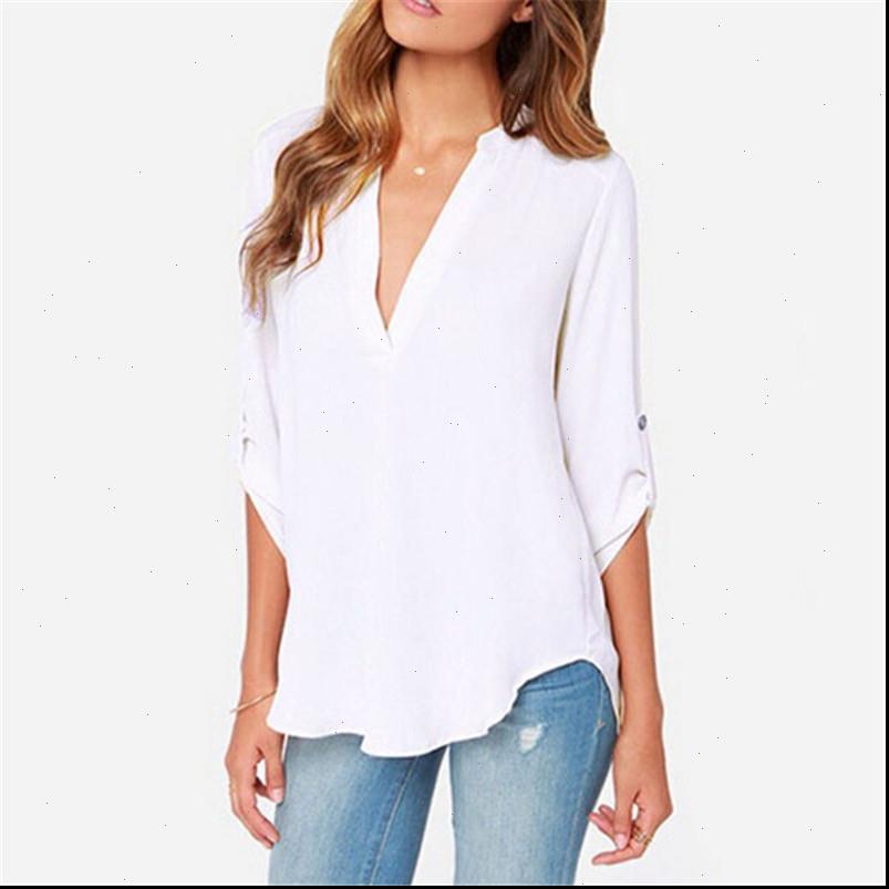

autumn womens blouses casual v neck women chiffon blouse loose long sleeve ladies office shirts roupas feminina plus size s, White