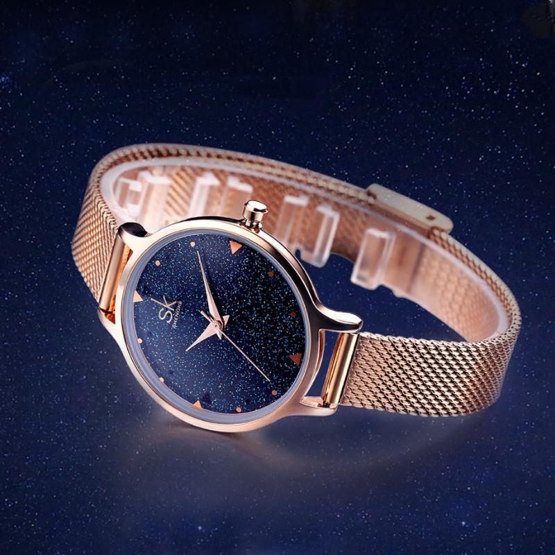 

Wristwatches Fashion Creative Starry Sky Watch Rose Gold Stainless Steel Mesh Band Quartz Waterproof Women Female Watches Wristwatch