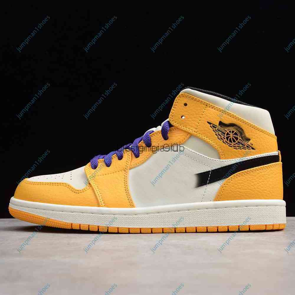 

High quality (boxed) men's shoes 1 basketball shoes and women's Laker yellow black outdoor recreational sports, With og box