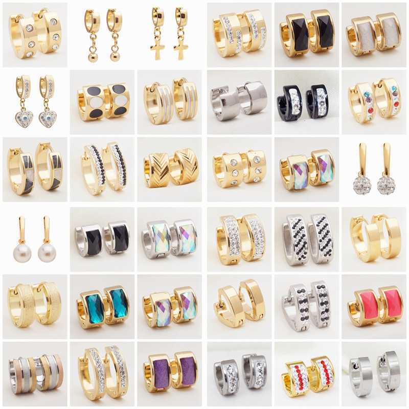 

Yunkingdom 36 Pairs/lot Punk Style Stainless Steel Circle Samll Hoop Earrings for Women Men Wholesale Jewelry 210924