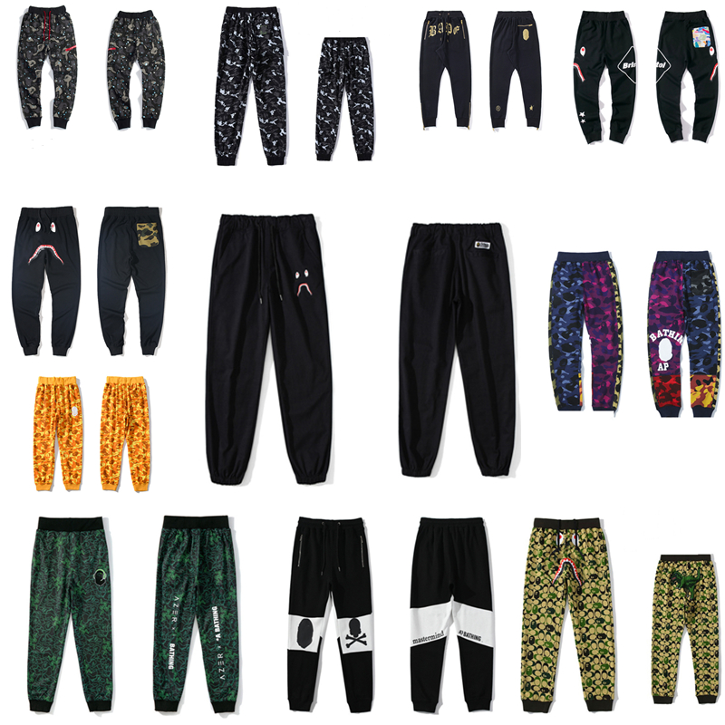 

Apes men's pants high quality Japanese shark head color graffiti stitching beam feet male and female couple personality trend hip-hop c, Black