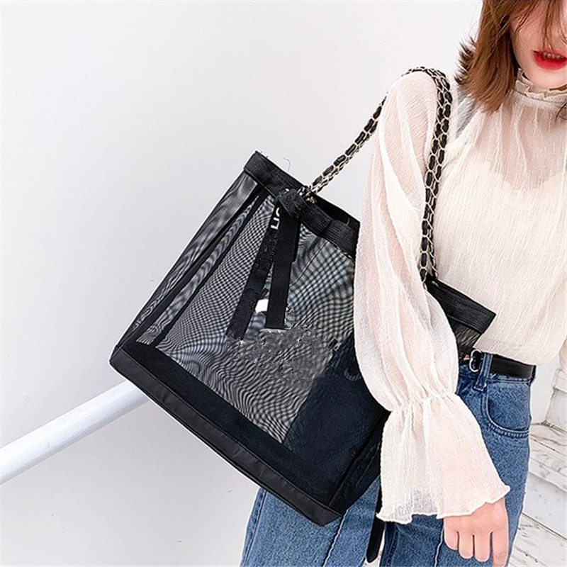

Women Girls Designer Handbags Nylon Mesh Book Tote Luxurys Letter Shopping Shoulder Bags Totes With Metal Chain Handbag Large Capacity Storage Bag, Remark colors u need