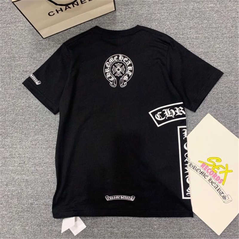 

Fashion New Ins Brand Crosin Couple Short Sleeve T-shirt with Sanskrit Horseshoe Side Printing Fashion, White;black