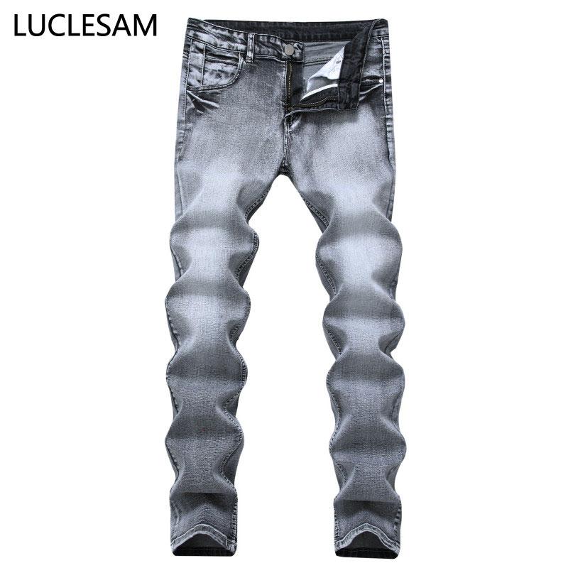 

men's jeans straight elastic mens 2021 fashion denim pants casual cotton stretch for men slim fit gray trousers plus size 42, Blue
