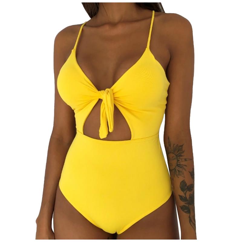 

Women's Swimwear Summer Fashion Sexy Solid Color V-neck Bikini Beach Plus Size Sets Swimsuit Bathing Suit Female Biquini, Yellow