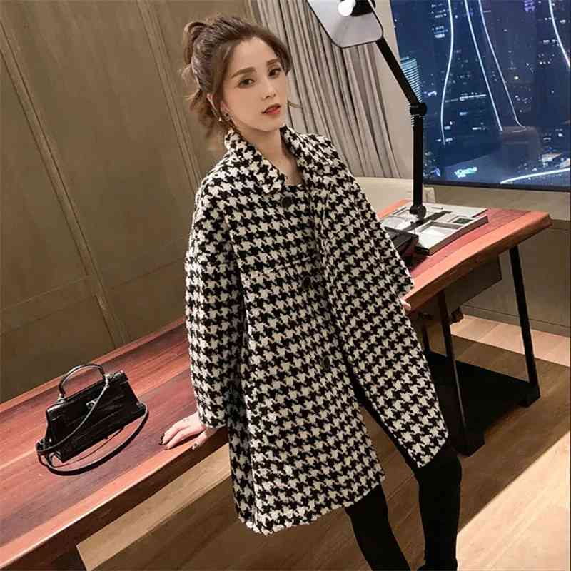 

Women's Suits & Blazers Autumn Houstooth tweed Korean women's jacket loose mid-length wool lady from the vintage chess office mixtures 97LH, 1# shoe box