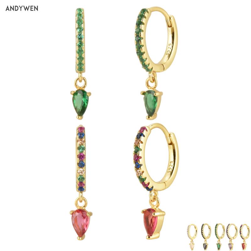 

Other Andywen 100% 925 Sterling Silver Ovals Water Drop Earring Green Zircon CZ Circle Round Loops Crystal Women Piercing Ohrringe, Golden;silver