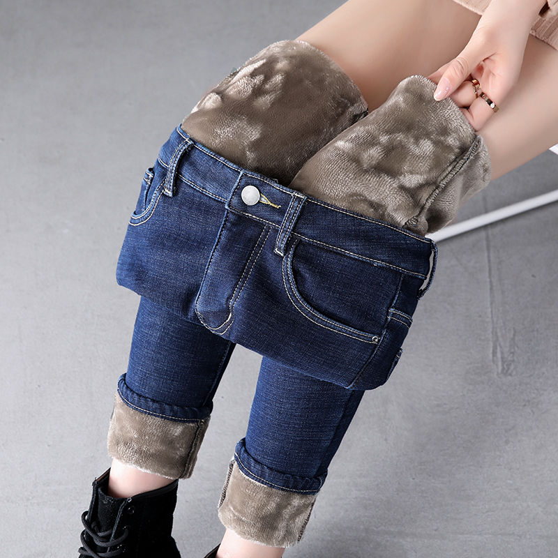 

Thick Winter Warm Skinny Jeans for Women Female High Waist Velvet Denim Pants Streetwear Stretch Trousers Plus Size, Color 5