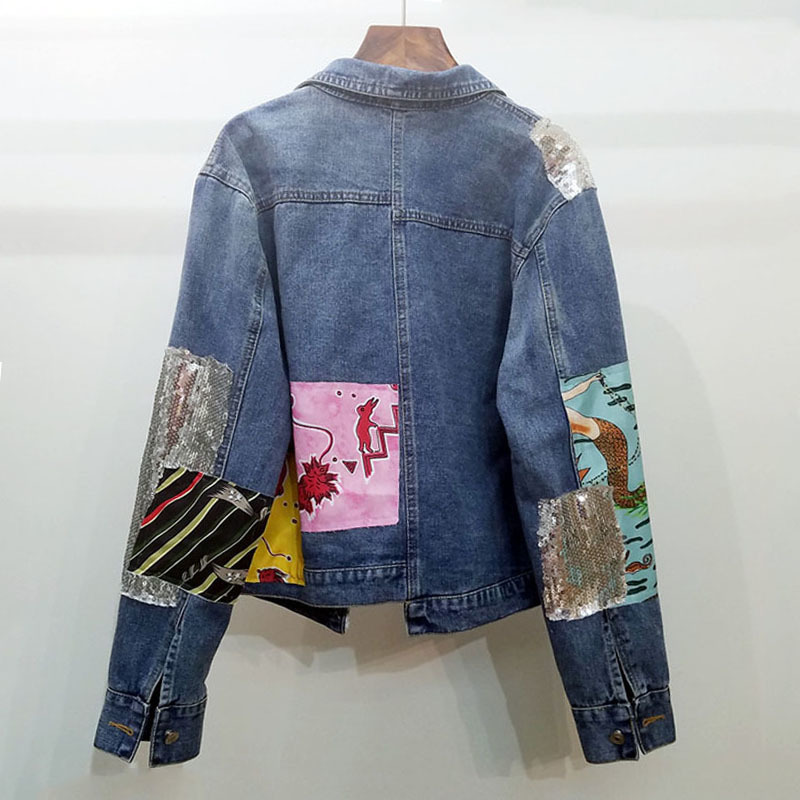 

women's jackets boho-style jean jacket, vintage-style embroidered cartoon women's outdoor fashion, 08mx, Black;brown