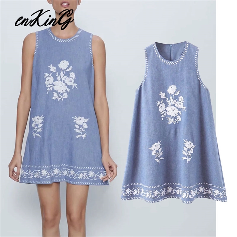 

england indie folk vintage floral embroidery tank za dres vestidos fiesta noche summer mini 210628, Blue sky