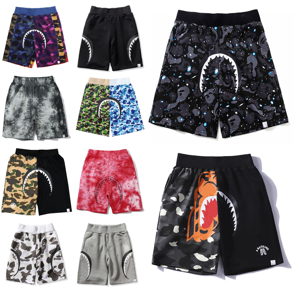 

Mens shorts sports pants womens bathing ape Sweatpants summer camouflage short pant fashion letter printing Luminous shark head men street 0202, White;black