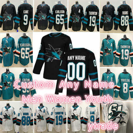 

Any Name San Jose Sharks Hockey Brent Burns Erik Karlsson Joe Thornton Pavelski Evander Kane Logan Couture Tomas Hertl Jones Jerseys Custom, Men s-3xl
